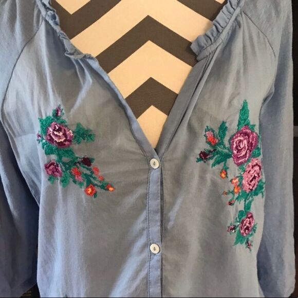 Khakis & Co SMALL Embroidered Blue Cotton Shirt - Picture 6 of 6